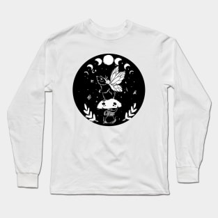 Mouse in the night forest moon phase fungi plants stars Long Sleeve T-Shirt